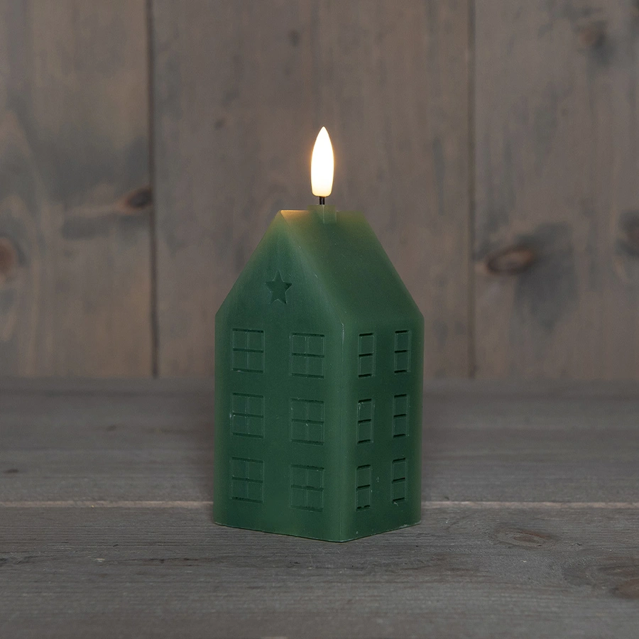 LED Kaars Huisje Wax Groen - 15 cm - afbeelding 1