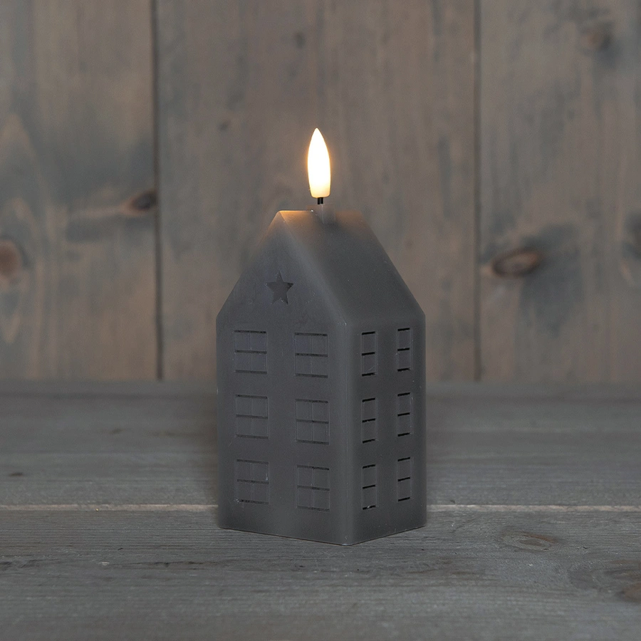 LED Kaars Huisje Wax Taupe - 15 cm - afbeelding 1
