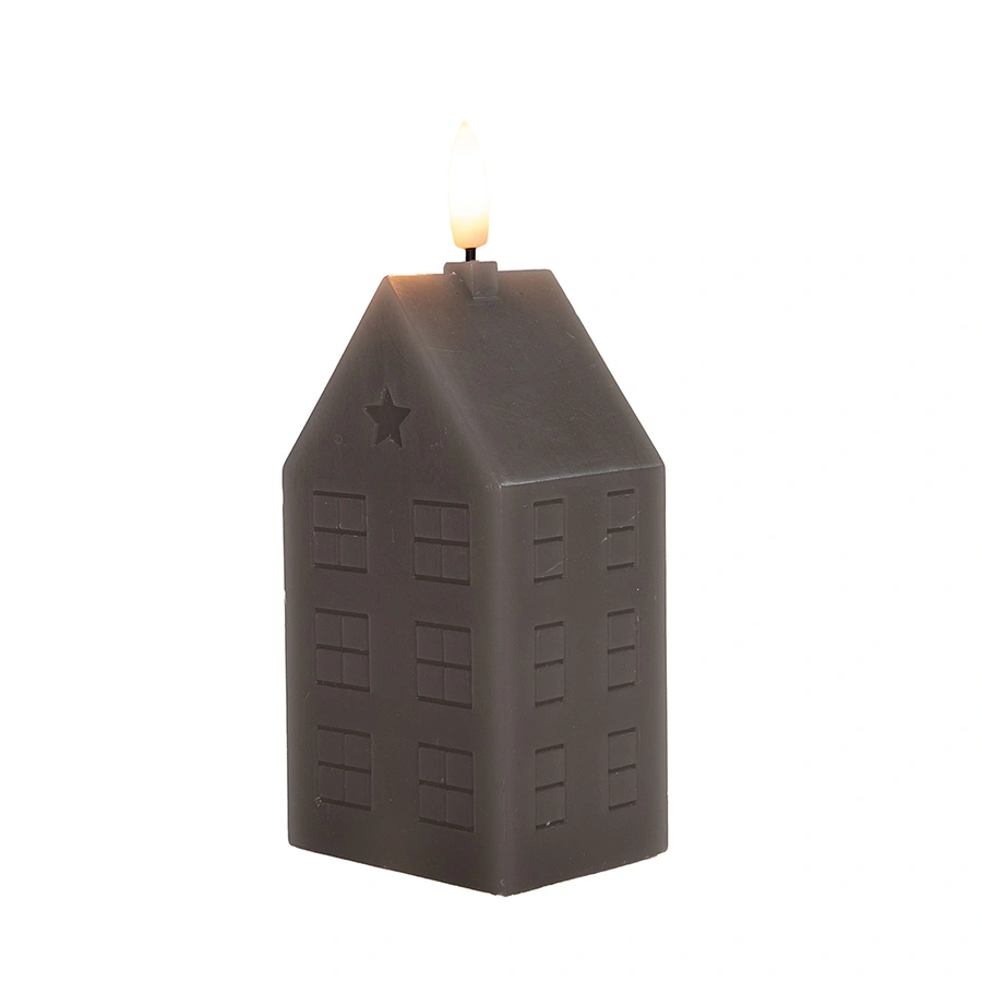 LED Kaars Huisje Wax Taupe - 15 cm - afbeelding 2