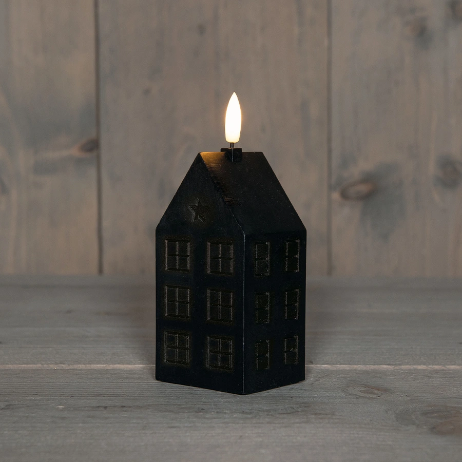 LED Kaars Huisje Wax Zwart - 15 cm - afbeelding 1