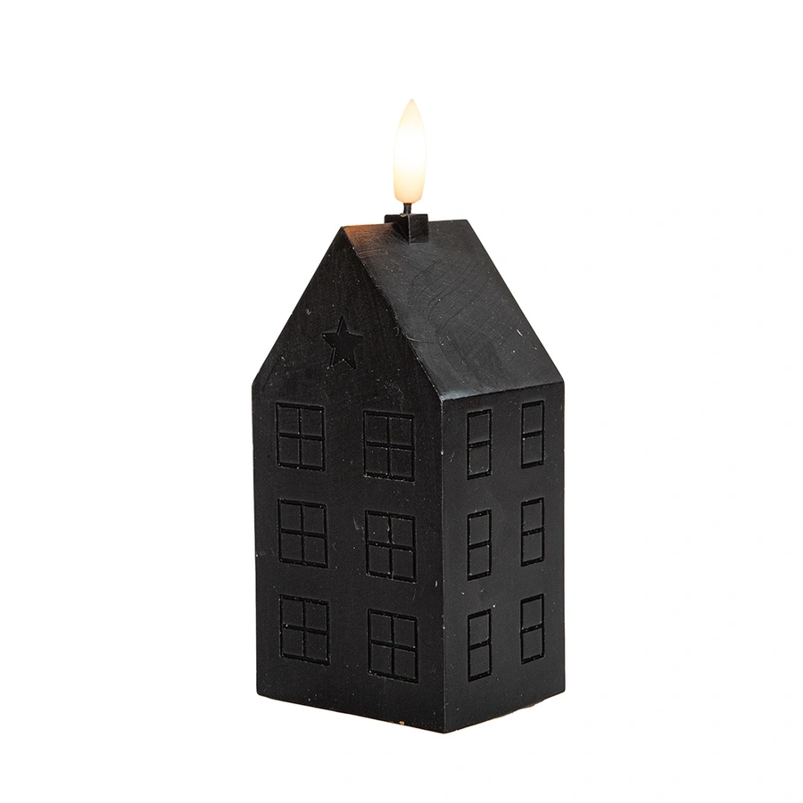 LED Kaars Huisje Wax Zwart - 15 cm - afbeelding 2