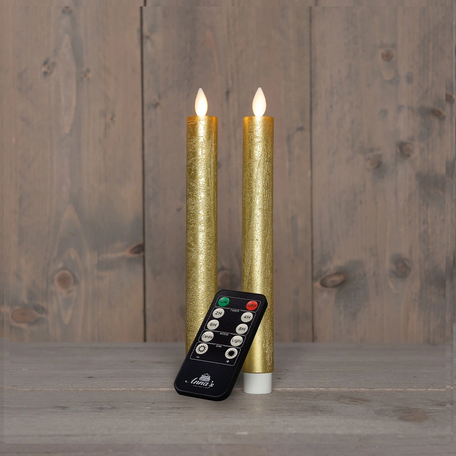 LED Dinerkaarsen Rustiek Wax Goud 23 cm - 2 st. - afbeelding 1