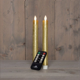 LED Dinerkaarsen Rustiek Wax Goud 23 cm - 2 st. - afbeelding 1