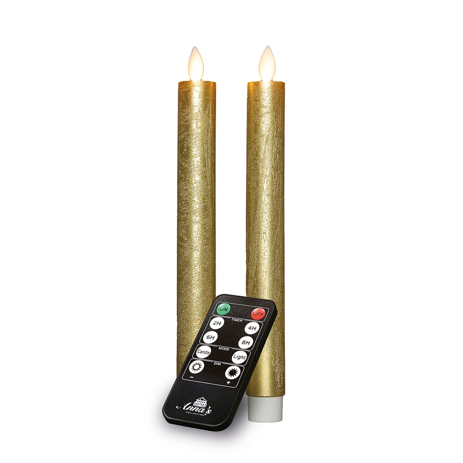 LED Dinerkaarsen Rustiek Wax Goud 23 cm - 2 st. - afbeelding 2