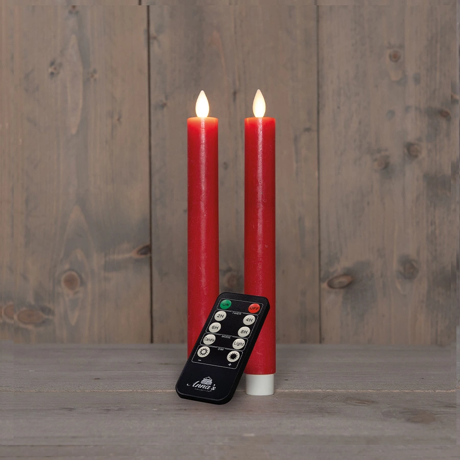 LED Dinerkaarsen Rustiek Wax Rood 23 cm - 2 st. - afbeelding 1