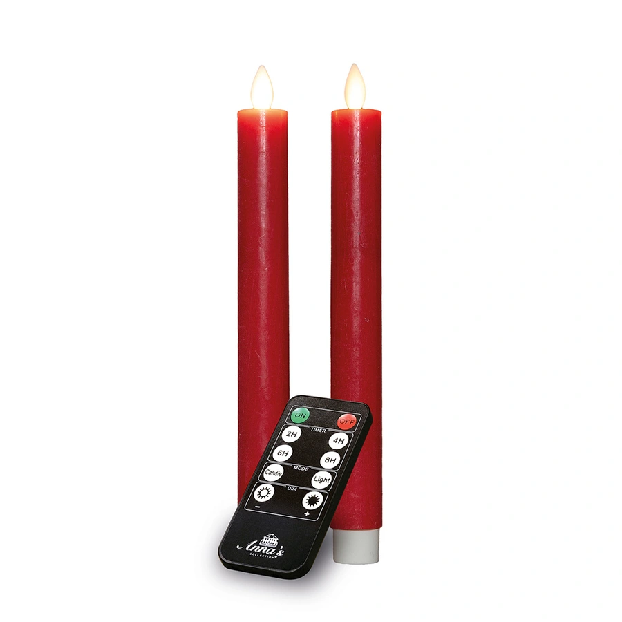 LED Dinerkaarsen Rustiek Wax Rood 23 cm - 2 st. - afbeelding 2