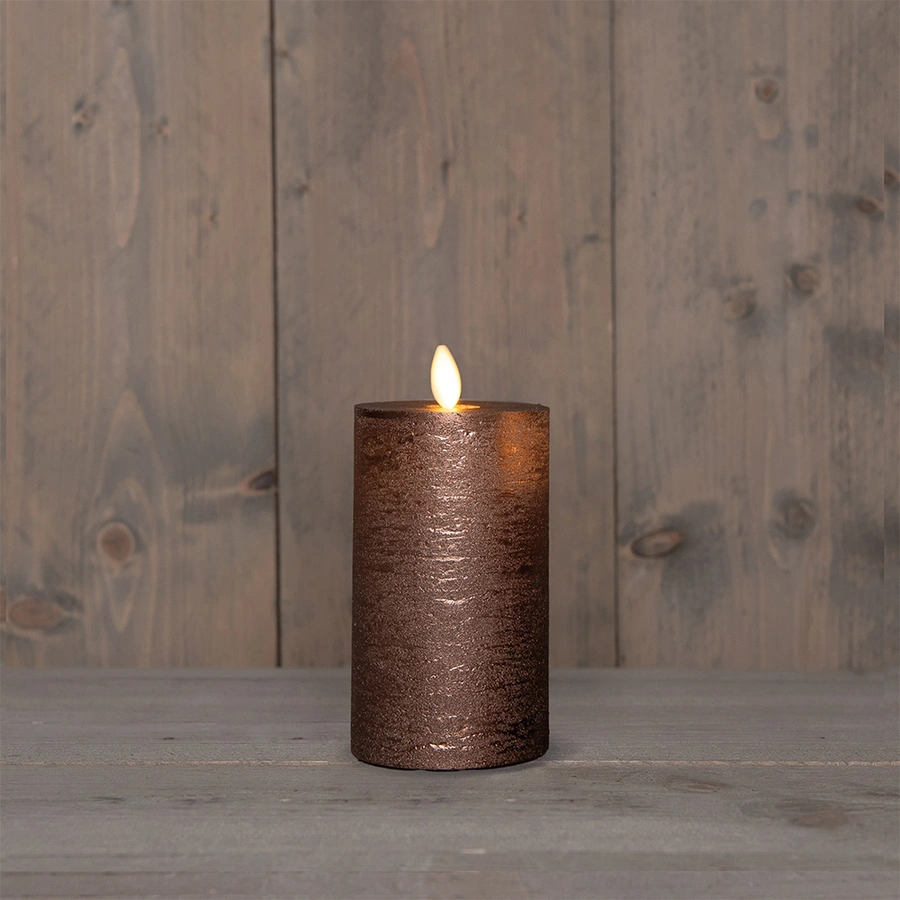 LED Kaars Rustiek Wax Brons Ø7,5x12,5 cm - afbeelding 1