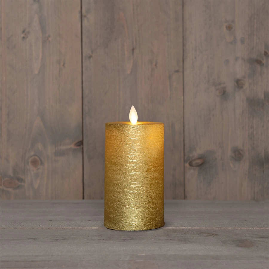 LED Kaars Rustiek Wax Goud Ø7,5x12,5 cm - afbeelding 1
