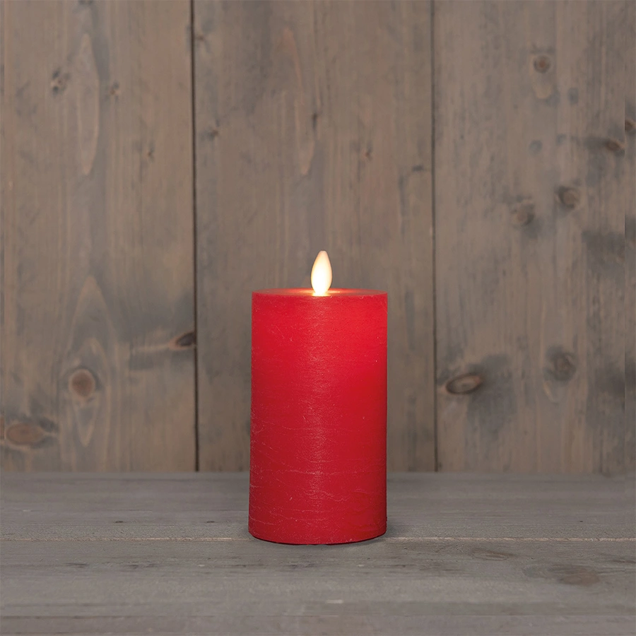 LED Kaars Rustiek Wax Rood Ø7,5x12,5 cm - afbeelding 1
