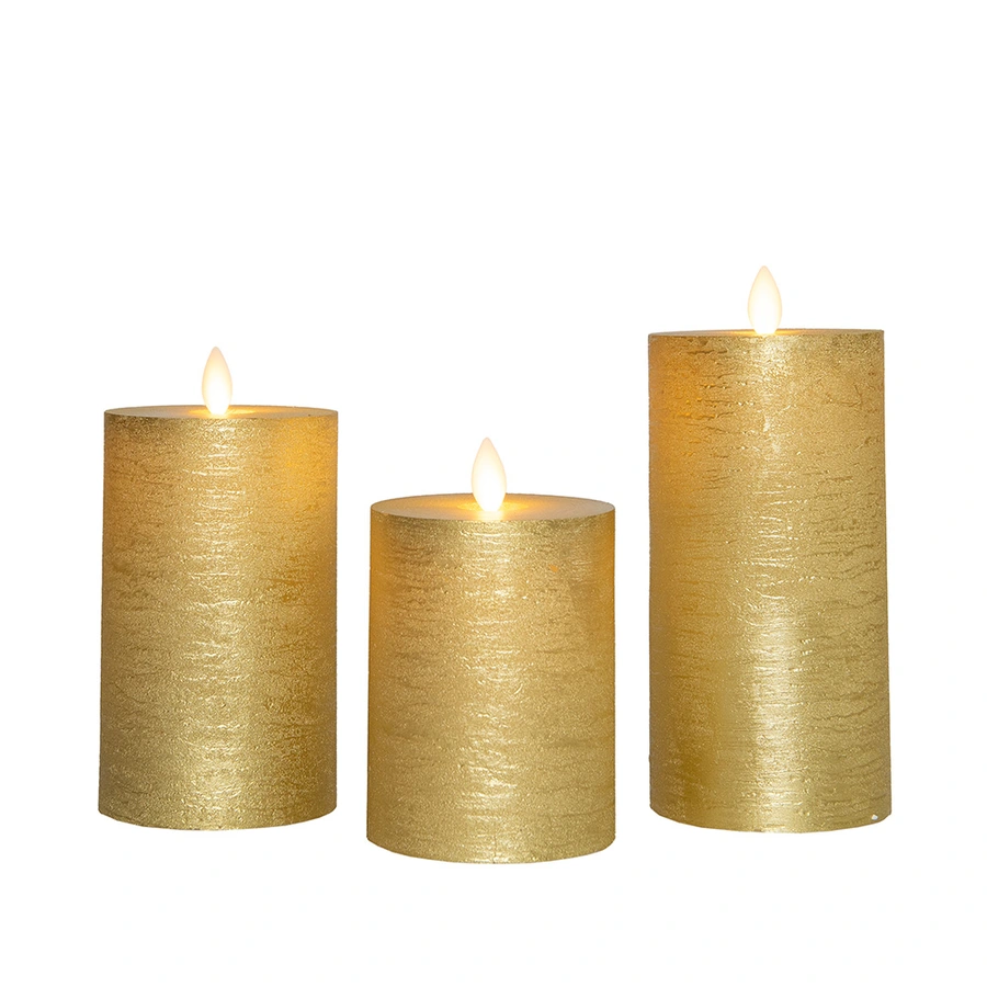 LED Kaarsen Set Rustiek Goud Oplaadbaar - 3 st. - afbeelding 2