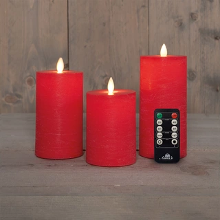 LED Kaarsen Set Rustiek Rood Oplaadbaar - 3 st. - afbeelding 1