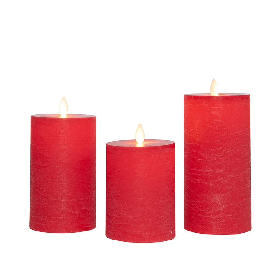 LED Kaarsen Set Rustiek Rood Oplaadbaar - 3 st. - afbeelding 2