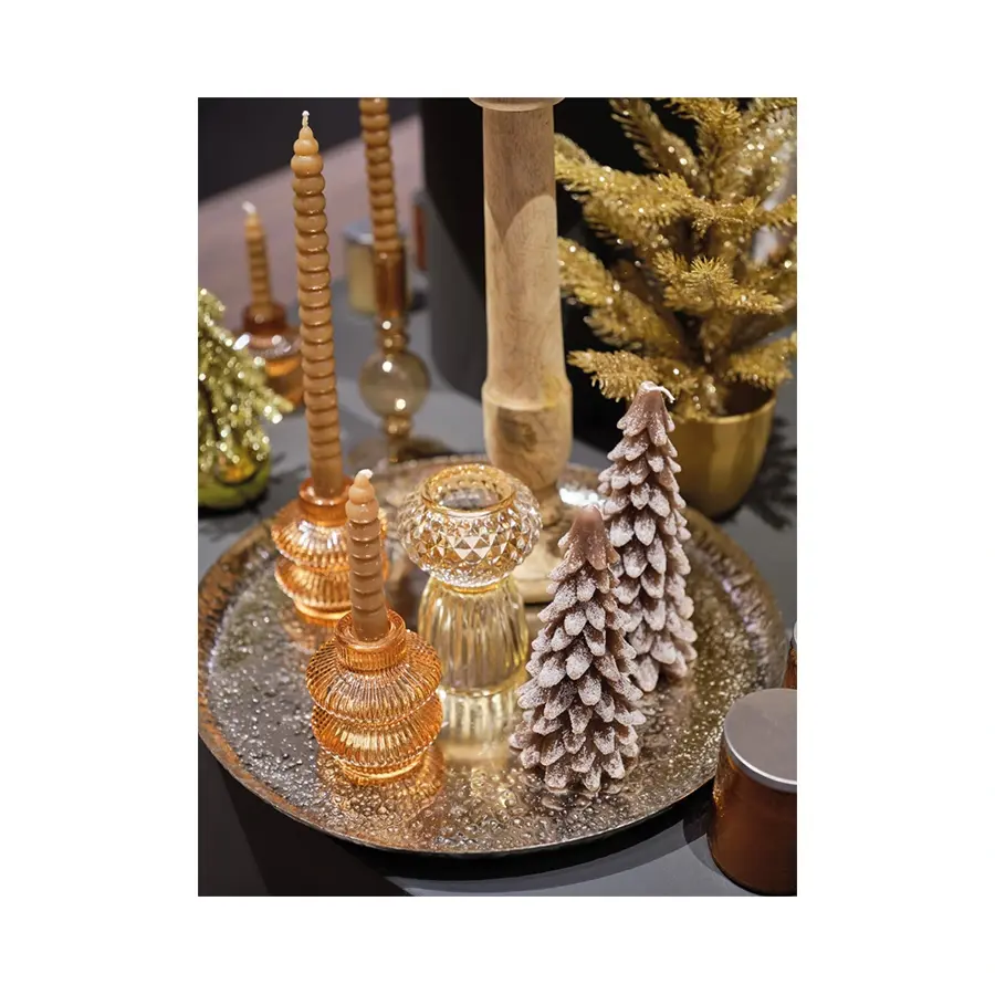 Kerstkaars Wax Boom met Sneeuw Bruin - 16,5 cm - afbeelding 2