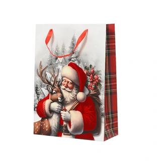 Kerst Giftbag Kerstman met Rendier - 8x18x24 cm