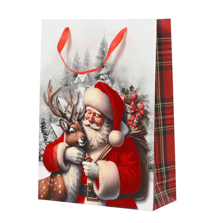 Kerst Giftbag Kerstman met Rendier - 10x26x32 cm