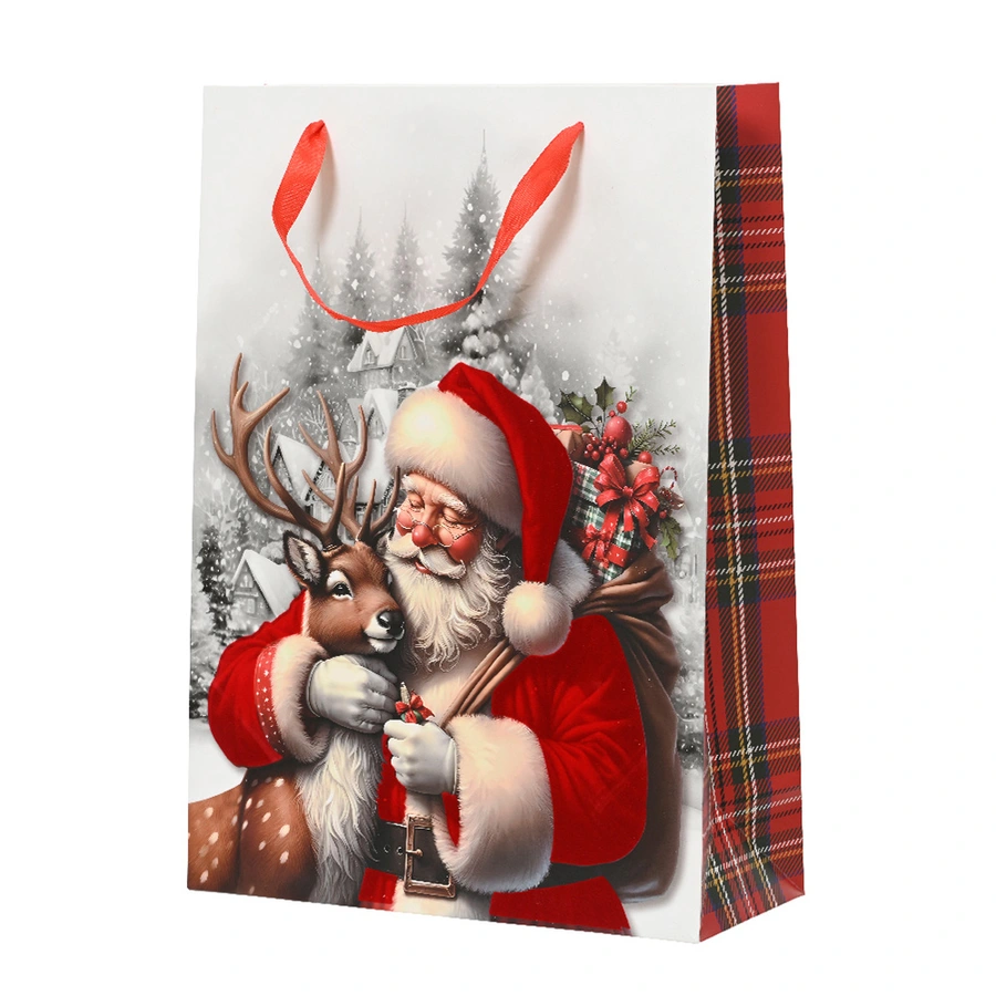 Kerst Giftbag Kerstman met Rendier - 12x30x42 cm