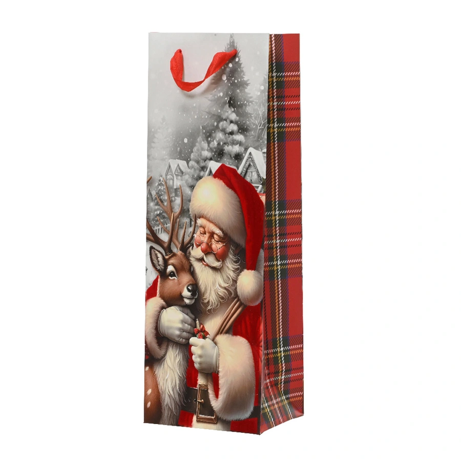 Kerst Giftbag Kerstman met Rendier - 10x12x36 cm