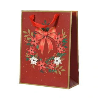 Kerst Giftbag Krans Rood - 10x26x32 cm