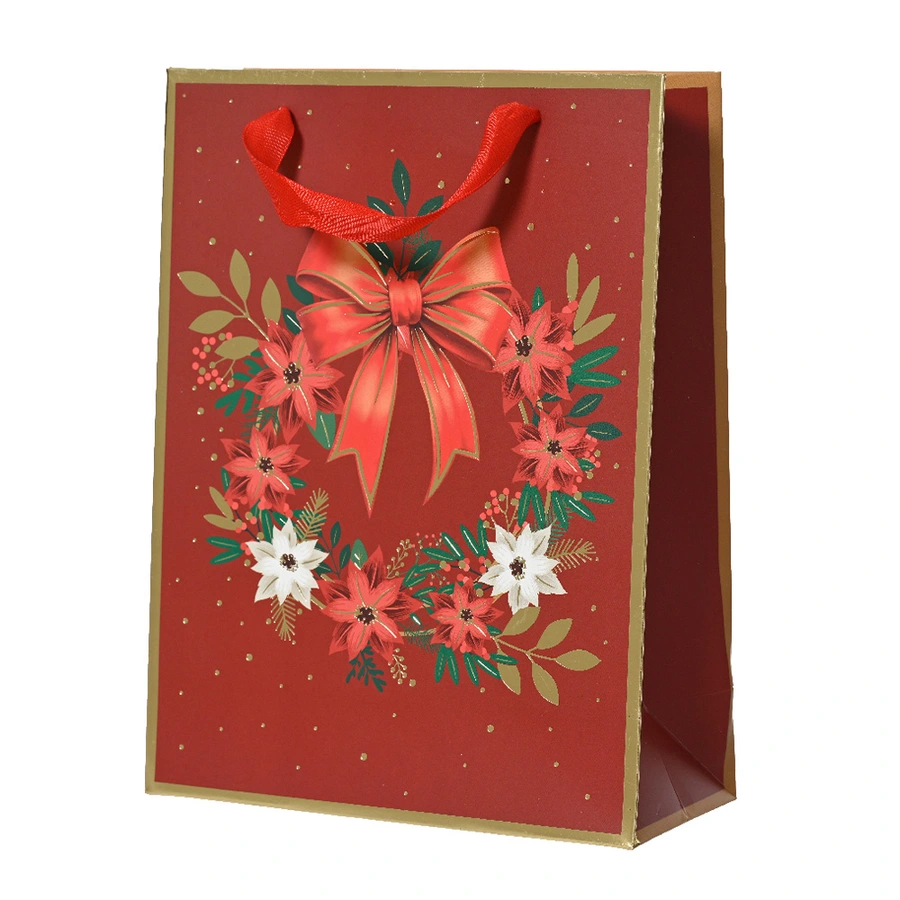 Kerst Giftbag Krans Rood - 12x30x42 cm
