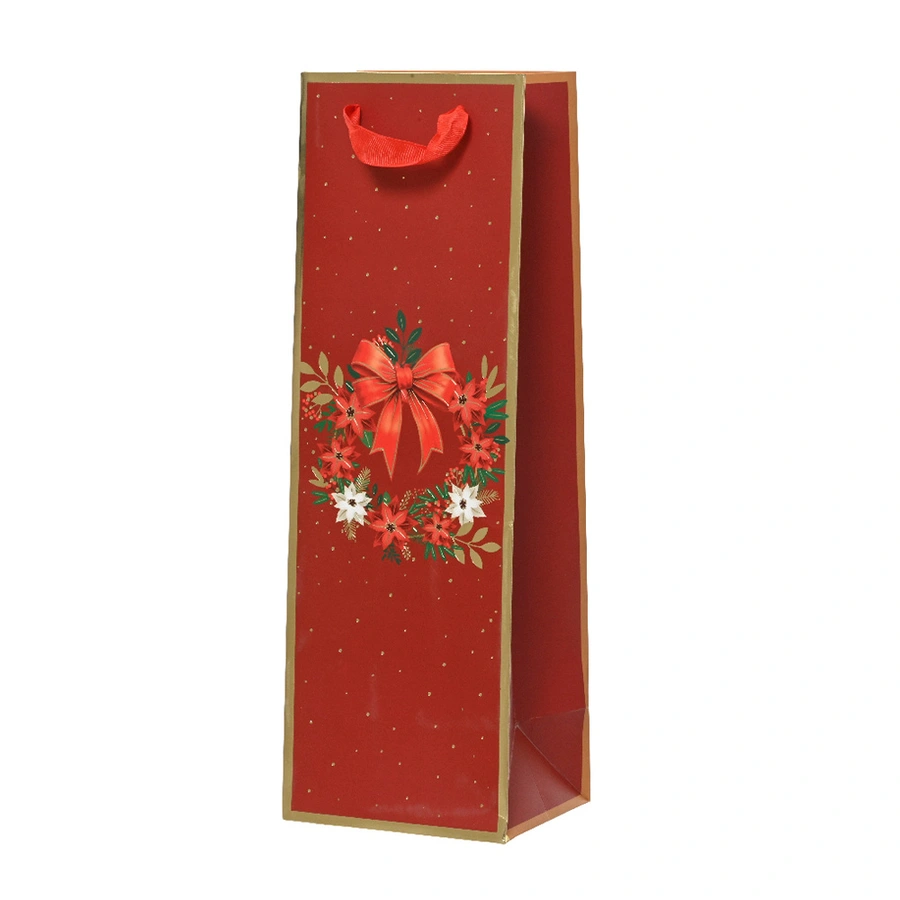 Kerst Giftbag Krans Rood - 10x12x36 cm