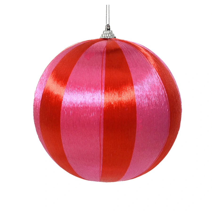 Kerstbal Gestreept Foam - Roze/Rood