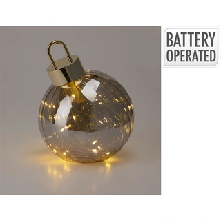 Kerstbal met LED 15 cm - Grijs