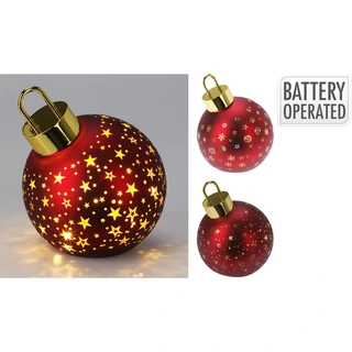 Kerstbal met LED 15 cm - Rood - afbeelding 1