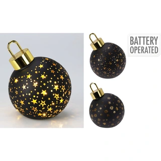 Kerstbal met LED 15 cm - Zwart - afbeelding 1
