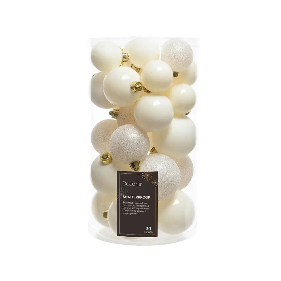 Kerstballen Mix 30 st. - Wolwit - afbeelding 1