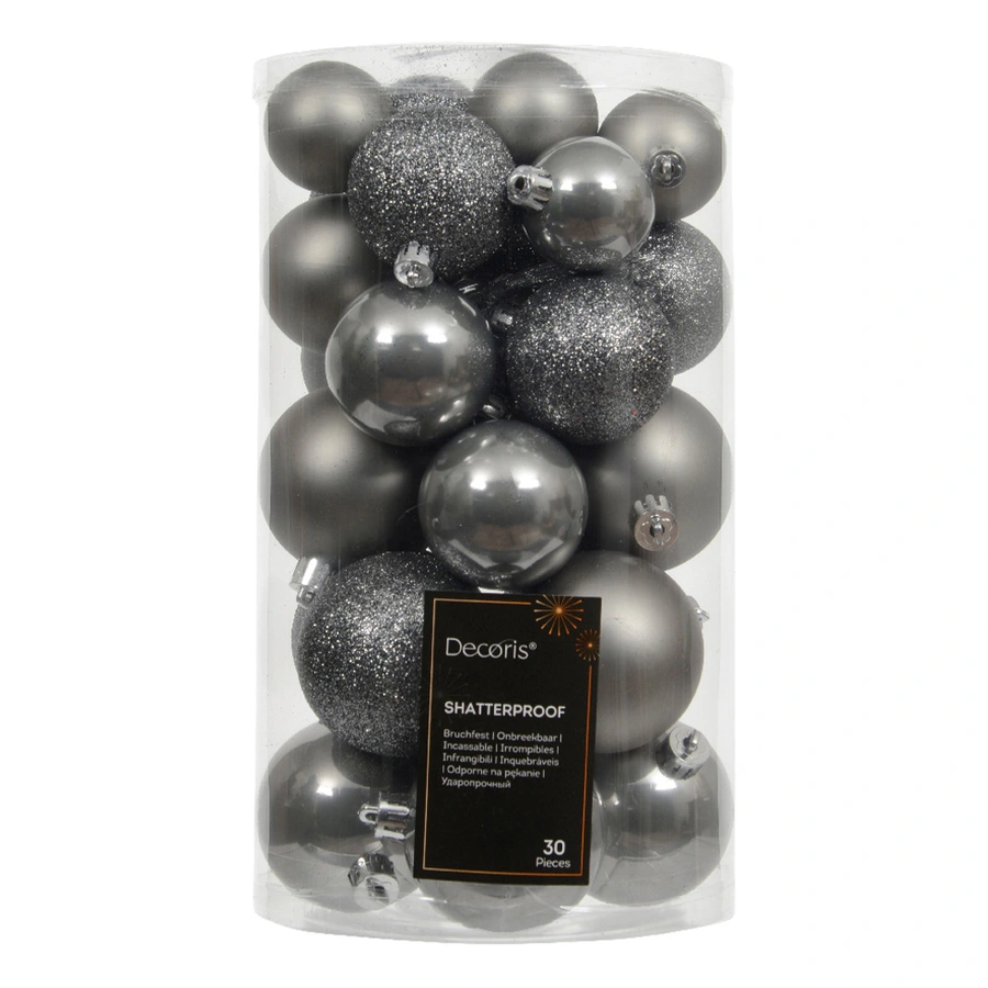 Kerstballen Mix 30 st. - Zacht Grijs - afbeelding 1
