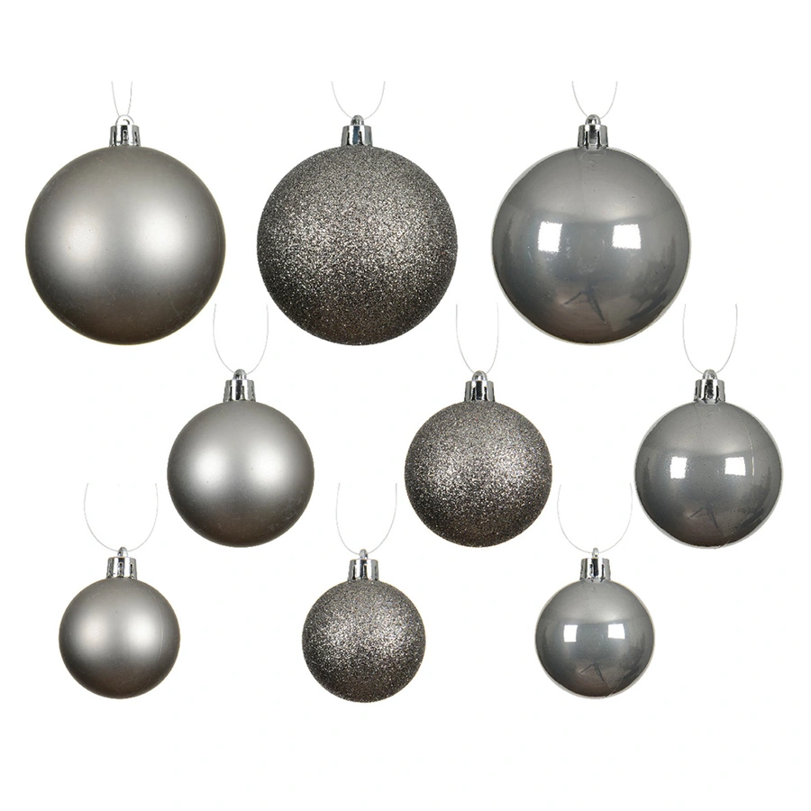 Kerstballen Mix 30 st. - Zacht Grijs - afbeelding 2