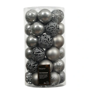 Kerstballen Mix 37 st. - Zacht Grijs
