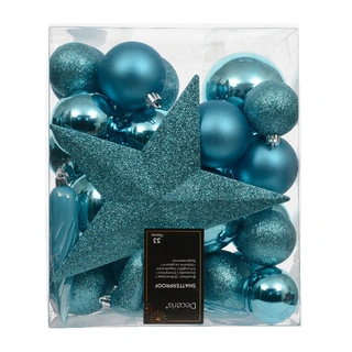 Kerstballen Mix 33 st. - Folk Blue