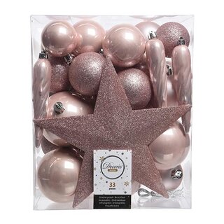 Kerstboomversiering Mix 33 st. - Poederroze