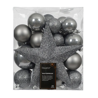 Kerstballen Mix 33 st. - Zacht Grijs