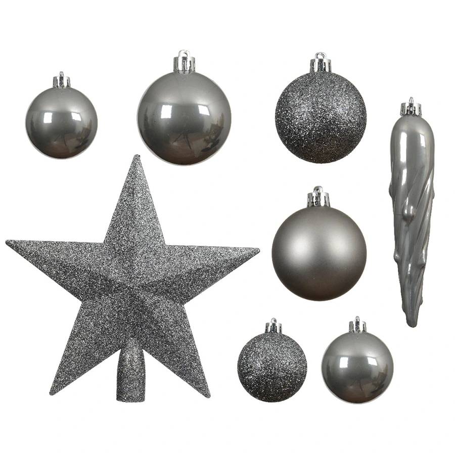 Kerstballen Mix 33 st. - Zacht Grijs - afbeelding 2