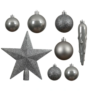 Kerstballen Mix 33 st. - Zacht Grijs - afbeelding 2