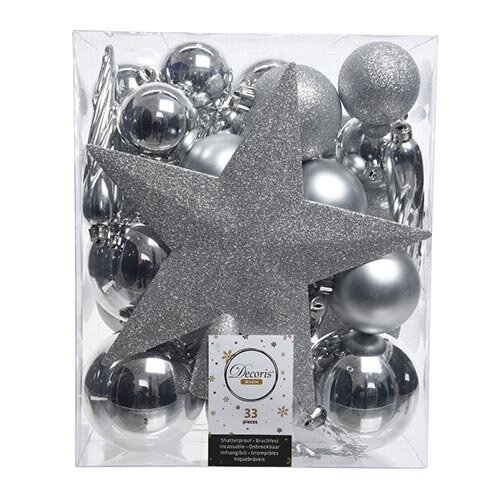 Kerstboomversiering Mix 33 st. - Zilver
