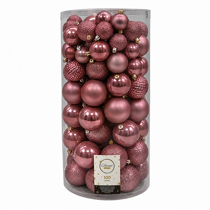 Kerstballen Mix 100 st. - Donkerroze