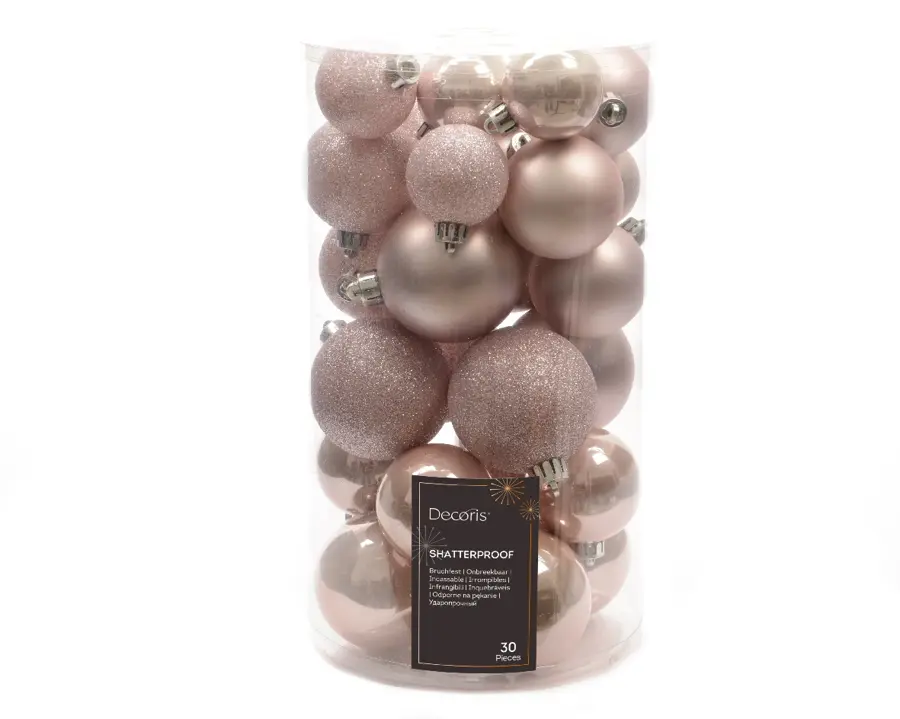 Kerstballen Mix 30 st. - Poederroze - afbeelding 1