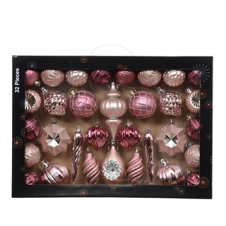 Kerstballen Mix 32 st. - Roze
