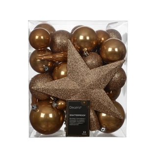 Kerstballen Mix 33 st. - Karamel bruin