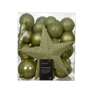 Kerstballen Mix 33 st. - Warm Pistache