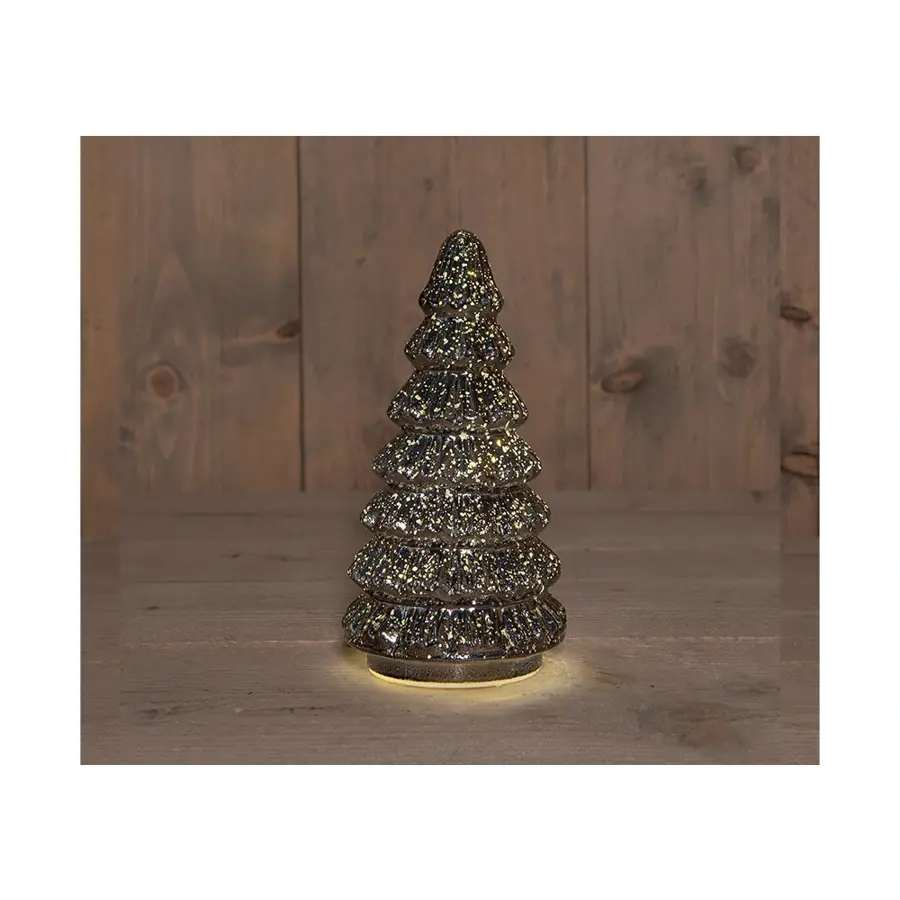 Kerstboompje Glas LED Ø9,5x18,5 cm - Metallic Antraciet