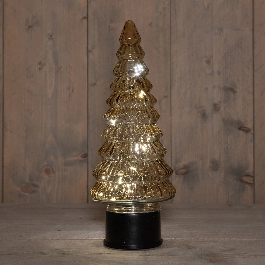 Kerstboompje Glas LED Draaiend Ø13x35 cm - Amber - afbeelding 1
