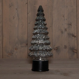 Kerstboompje Glas LED Draaiend Ø13x35 cm - Metallic Antraciet - afbeelding 1