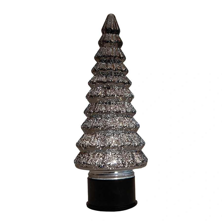 Kerstboompje Glas LED Draaiend Ø13x35 cm - Metallic Antraciet - afbeelding 2