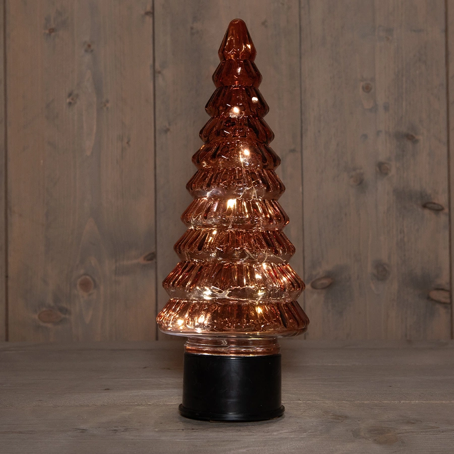 Kerstboompje Glas LED Draaiend Ø13x35 cm - Bordeaux - afbeelding 1
