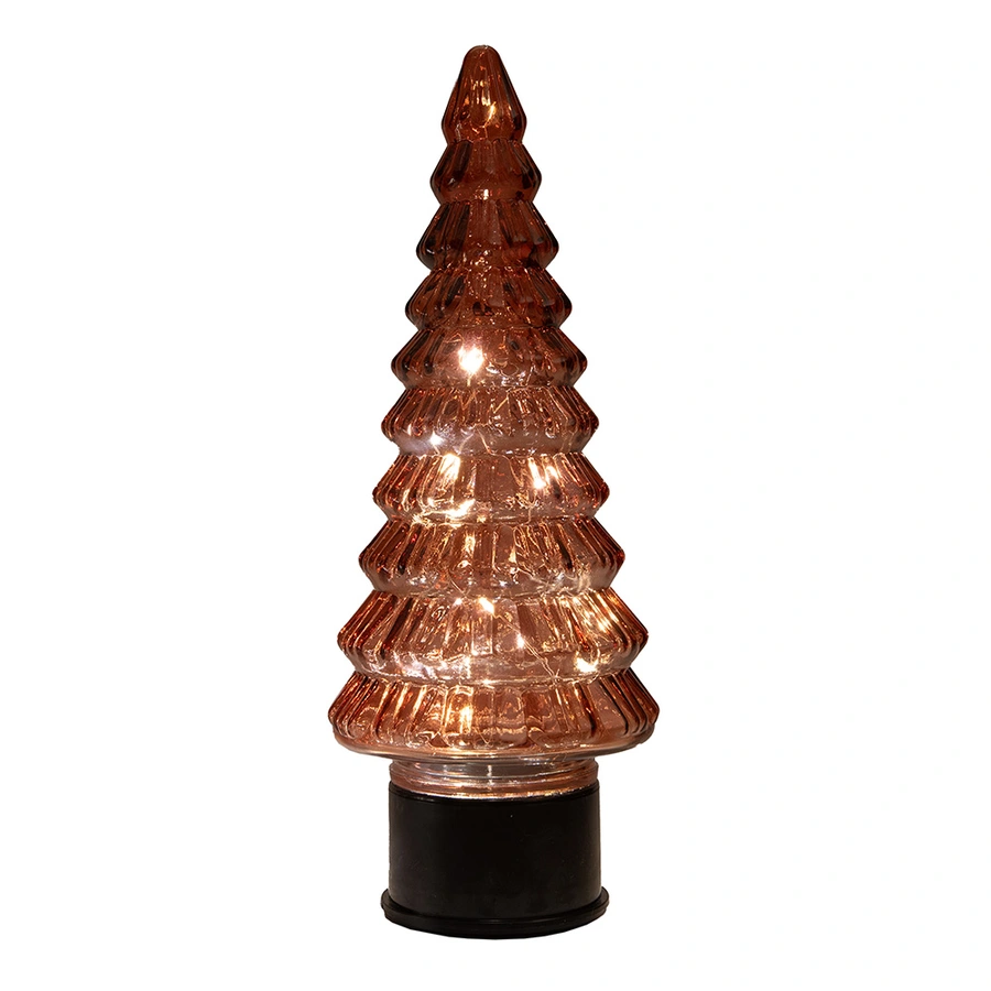 Kerstboompje Glas LED Draaiend Ø13x35 cm - Bordeaux - afbeelding 2