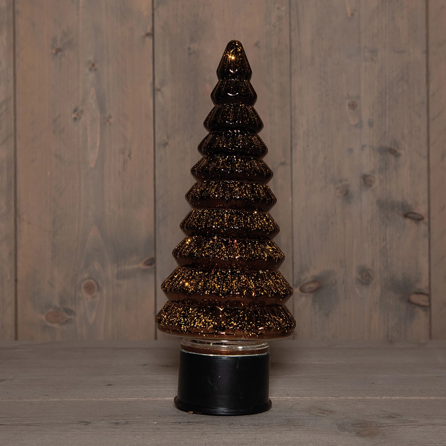 Kerstboompje Glas LED Draaiend Ø13x35 cm - Metallic Brons - afbeelding 1